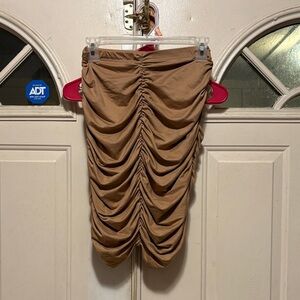 Elegant Ruched Pencil Skirt in Tan